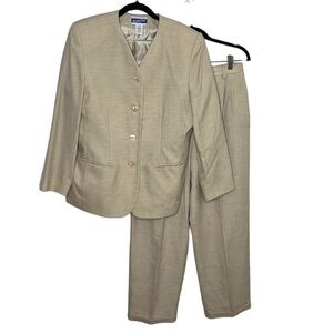Pendleton Tan Cream Linen Blazer Pant Suit Set Women's Sz 12